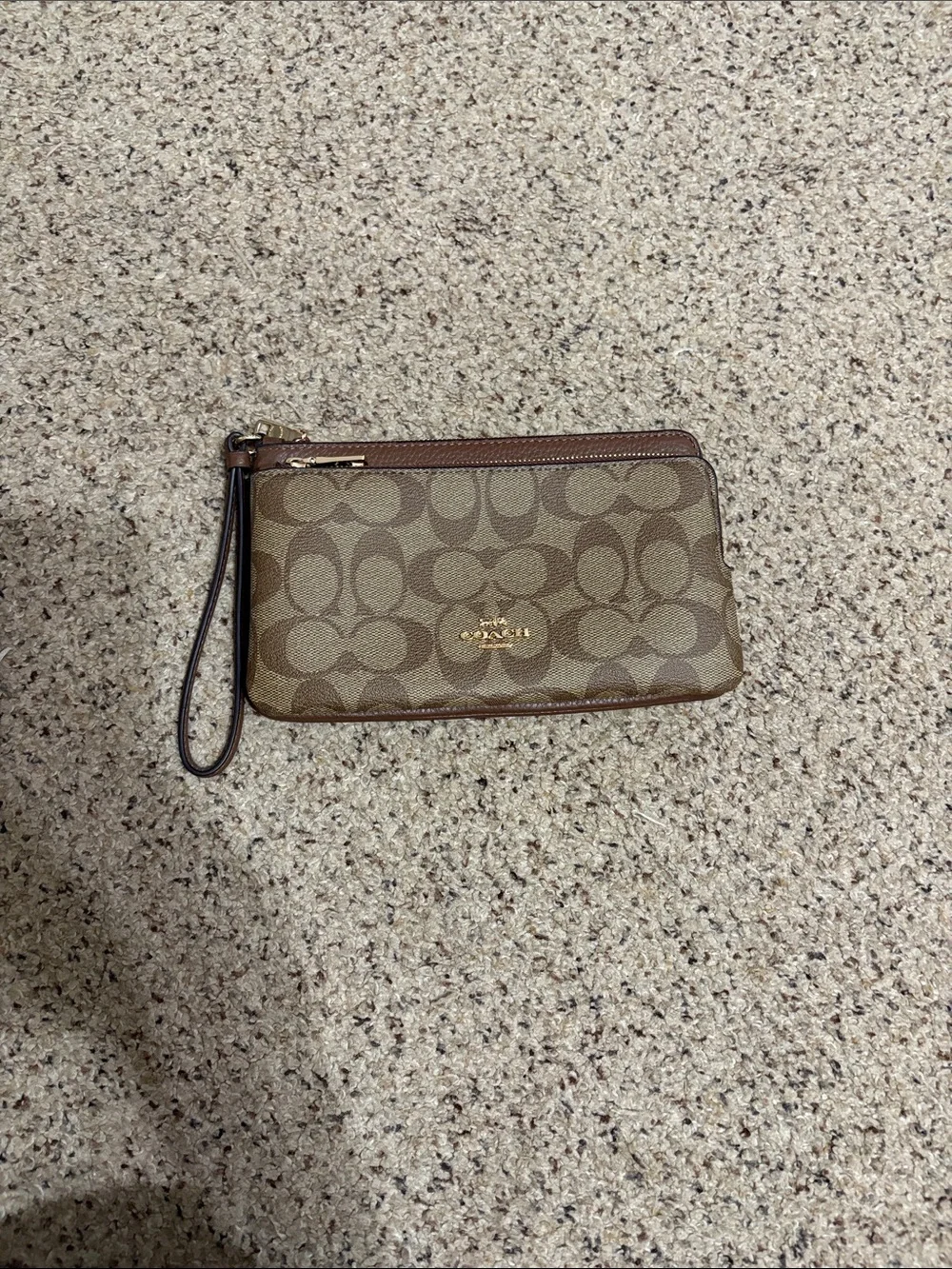 Coach Brown Signature Canvas Wristlet with Gold Hardware